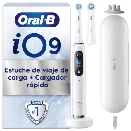 Oral-B Cepillo Dental Eléctrico Oral-B iOs 9S Blanco con 2 Cabezales Recambio iO Ultimate Clean, Cargador y Estuche de Viaje